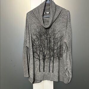 Elegant Gray Cowl Neck Sweater with Original Tree Design